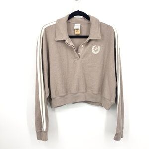 PINK‎ Victoria's Secret Women Size XL Shirt Polo Cropped Pullover Brown Fleece